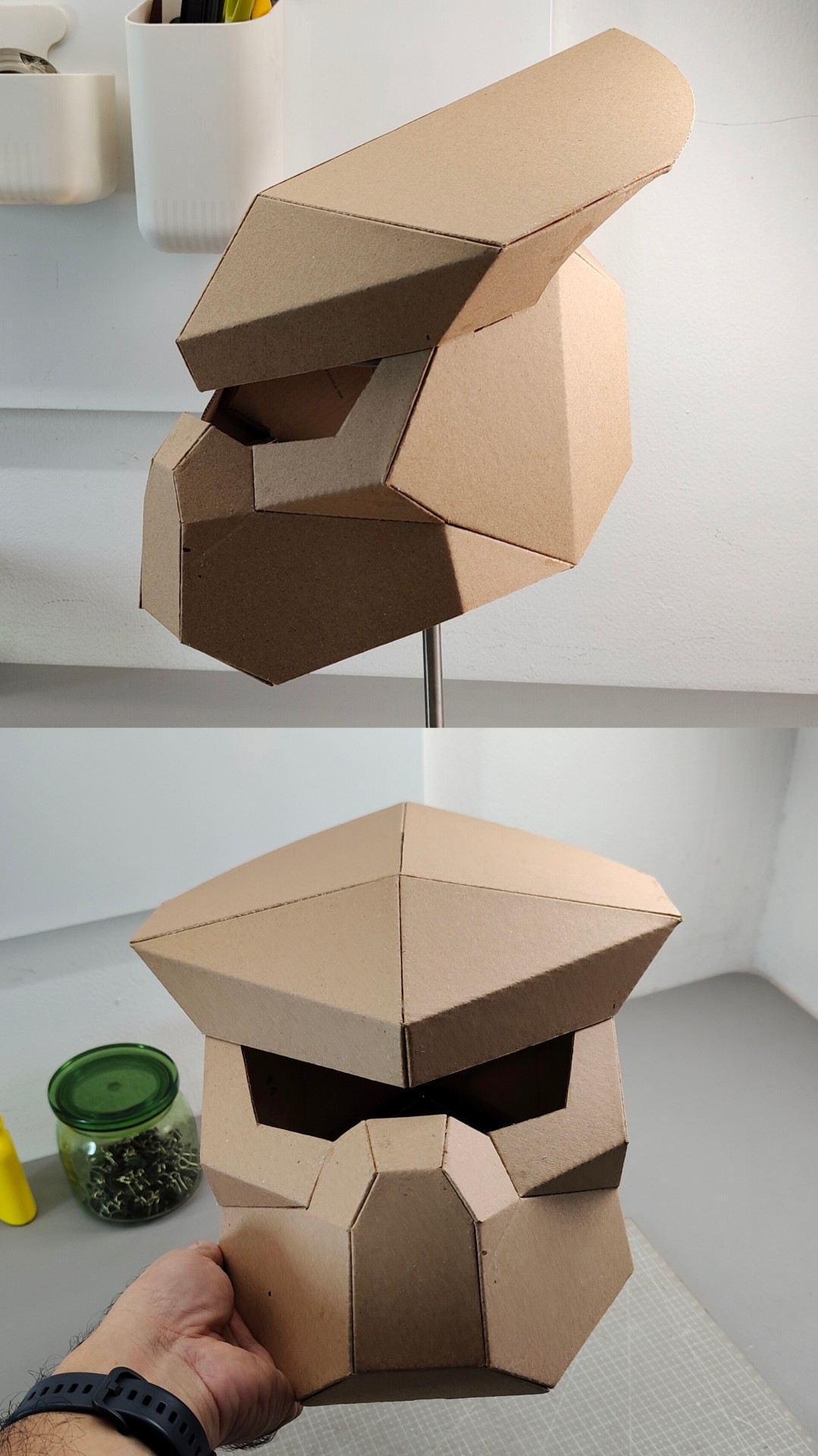 Finished DIY Cardboard Alien helmet template