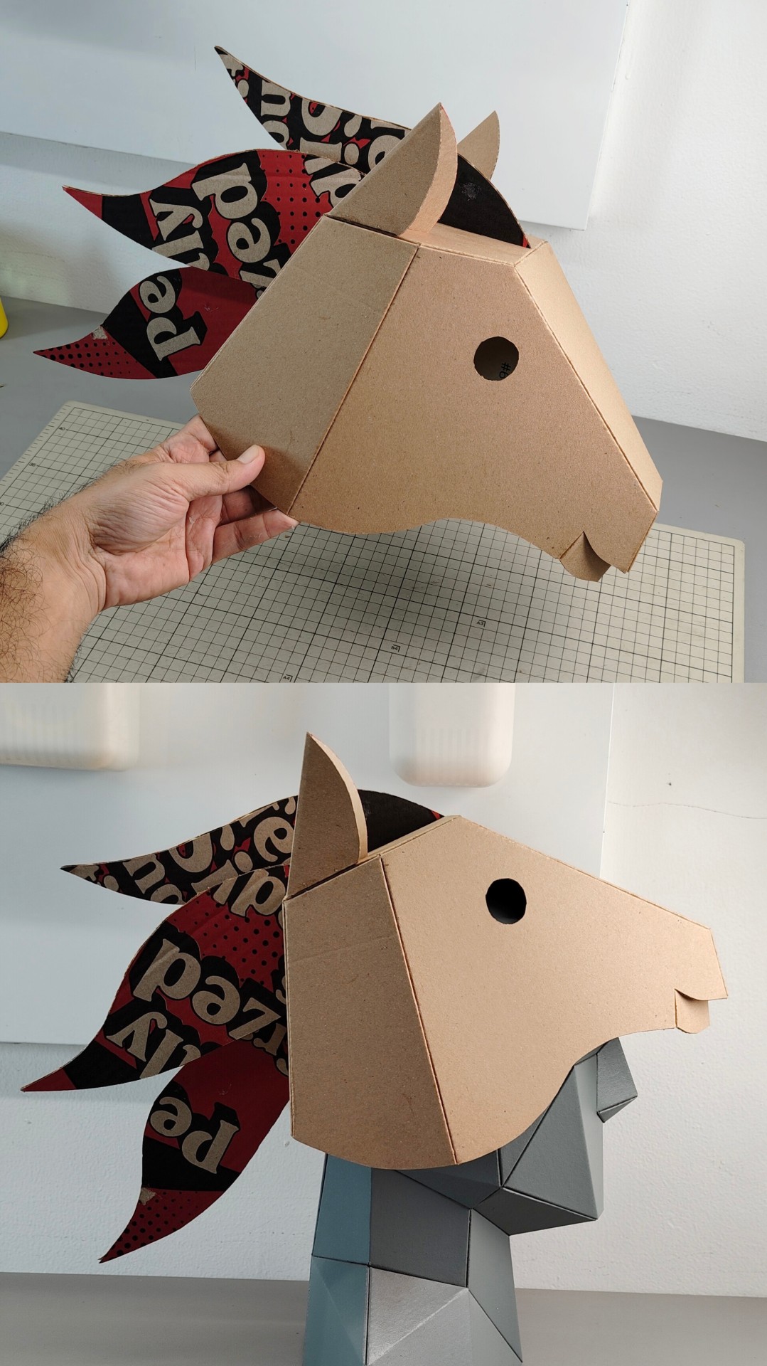 Finished DIY Cardboard Horse Hat template