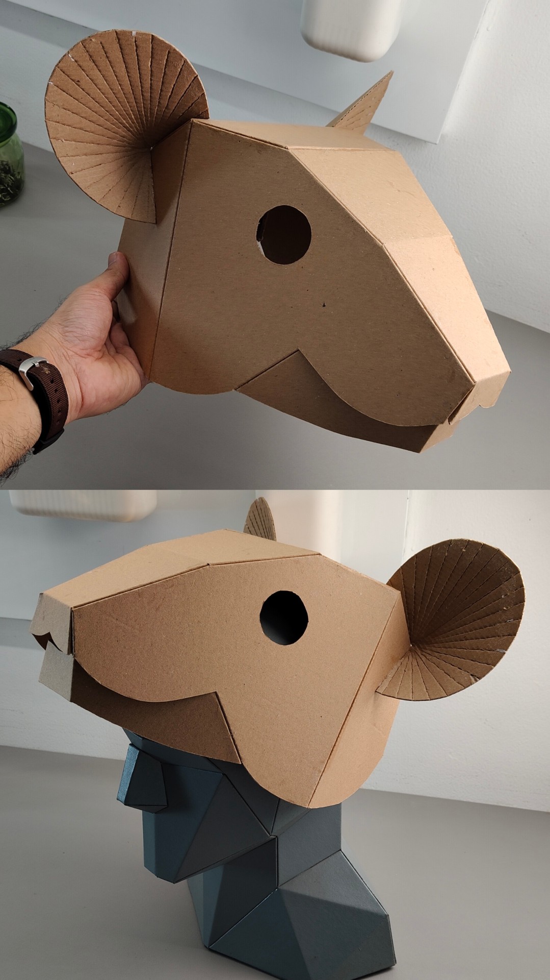 Finished DIY Cardboard Rat or mouse hat mask template