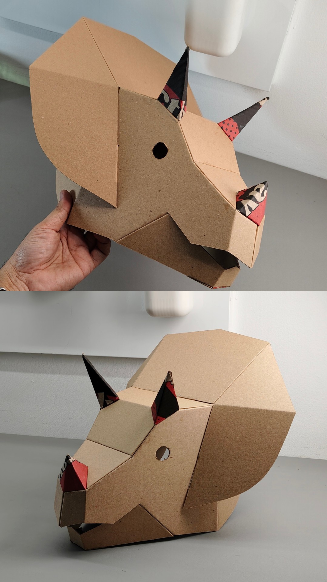 Finished DIY Cardboard Triceratops Helmet template