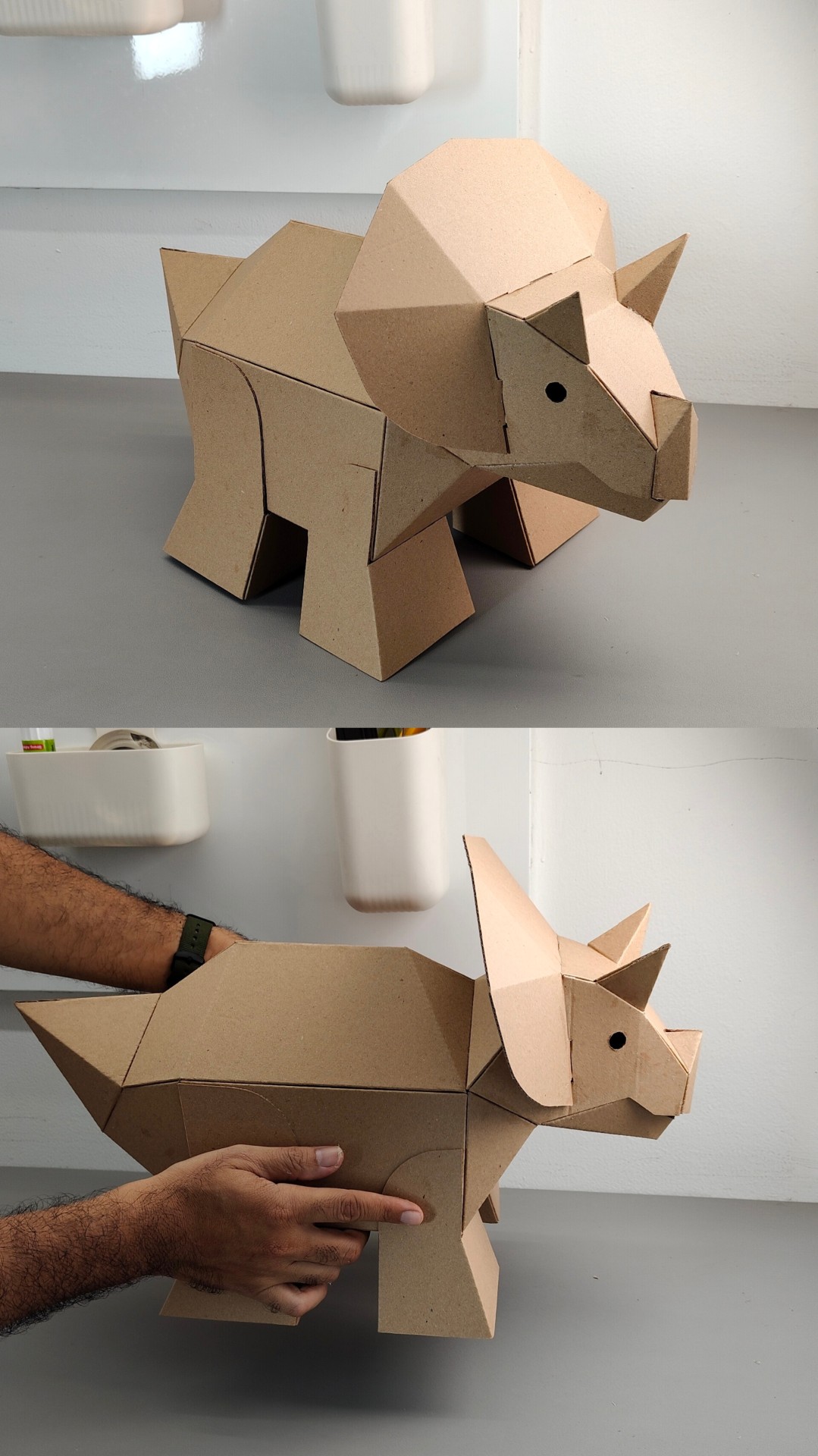 Finished DIY Cardboard Triceratops Sculpture template