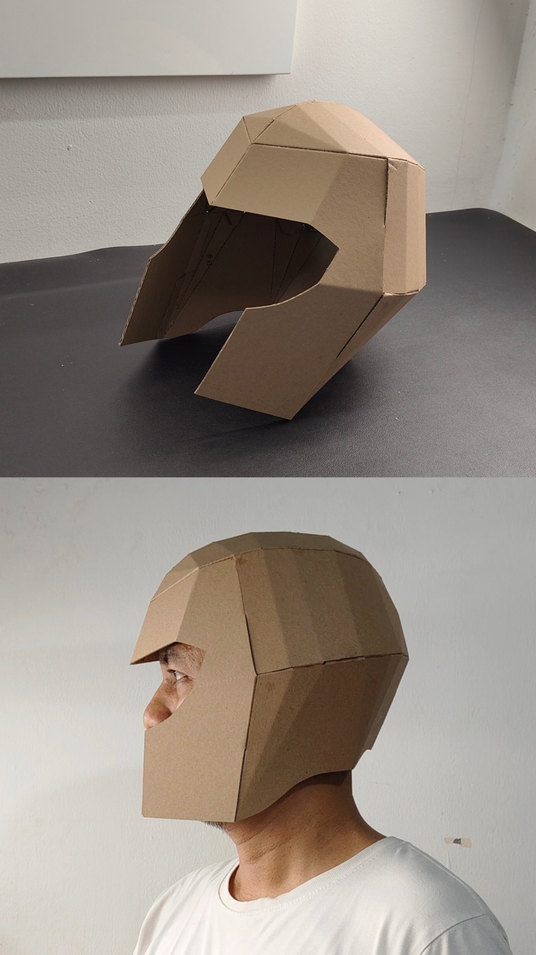 Finished DIY Cardboard Superhero or Villain Helmet template